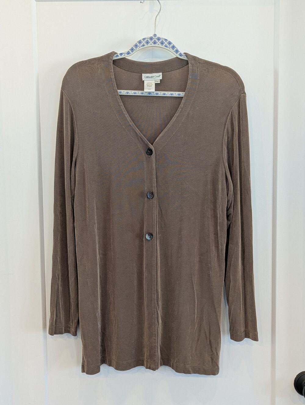 Coldwater Creek Boho Minimalist Button Front Cardigan Women L Brown Long Sleeve